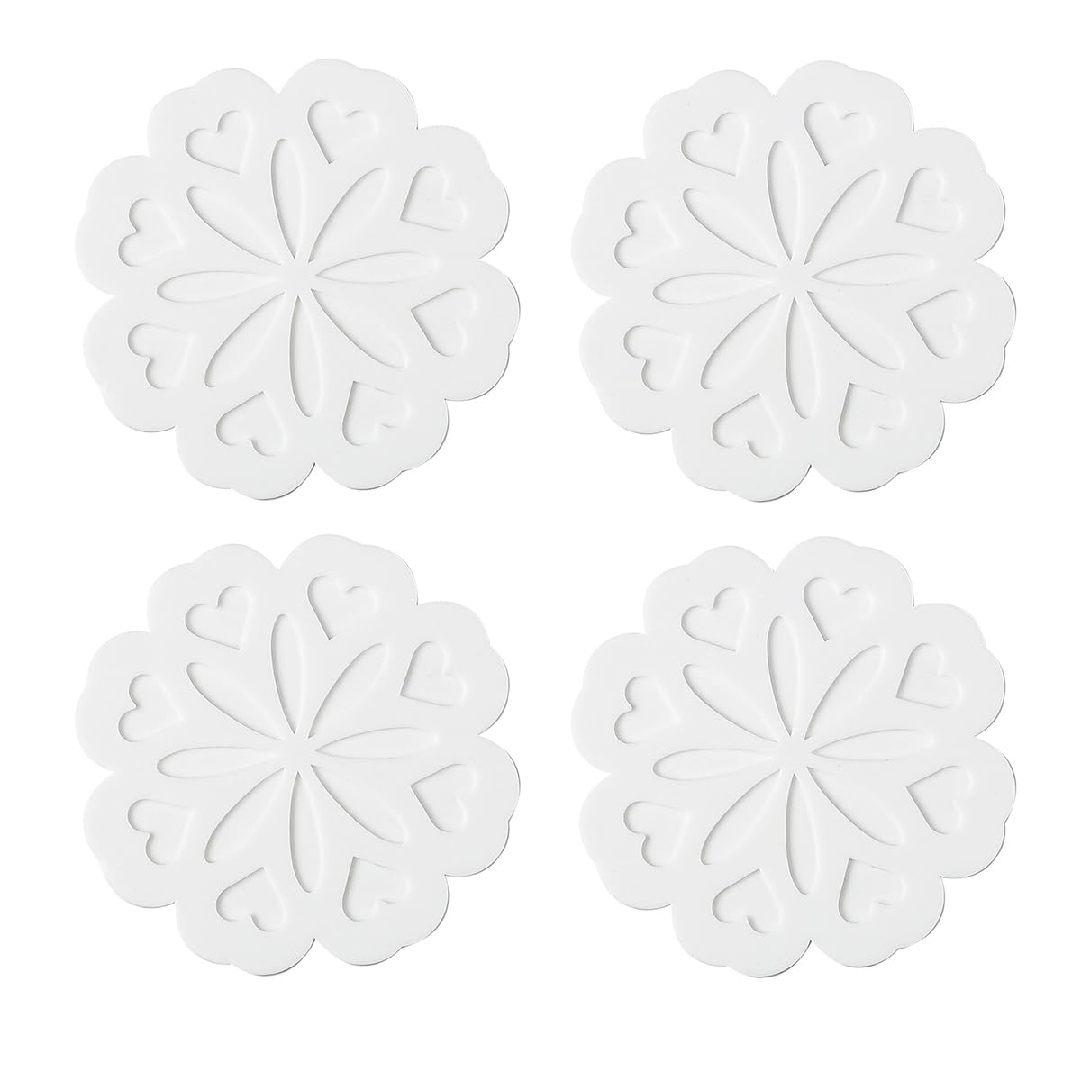 Set of 4 Silicone Trivet Mat - Table & Countertop Hot Pads - Non-Slip & Heat Resistant Modern Kitchen Pads for Pots & Pans, White