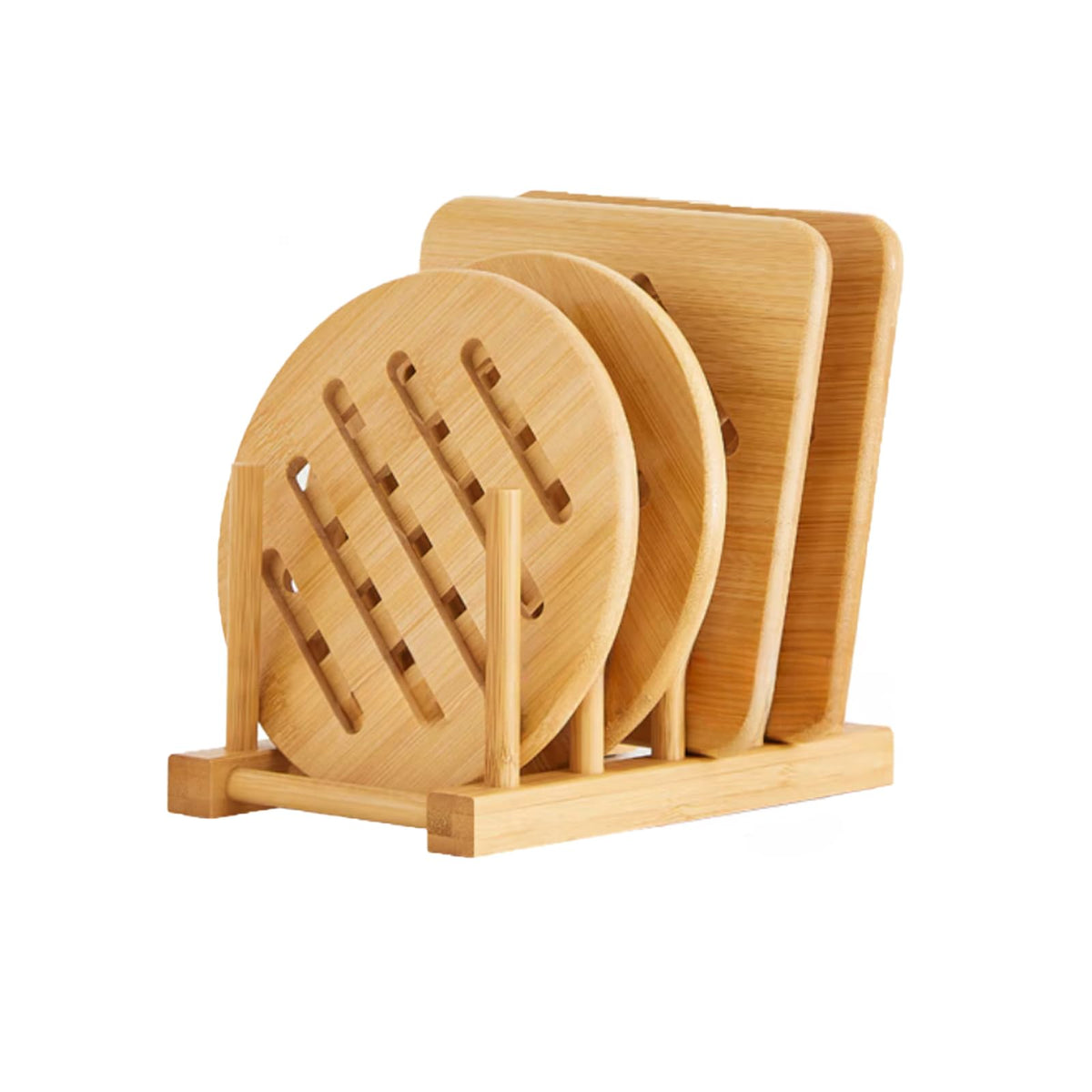Hot Pads Trivet,Table Solid Bamboo Wood Trivets for Hot Dishes and Pot with Non-Slip Pads Heat Resistant Pads Teapot Trivet 4pcs(Multi Size,2 Square 2 Round)
