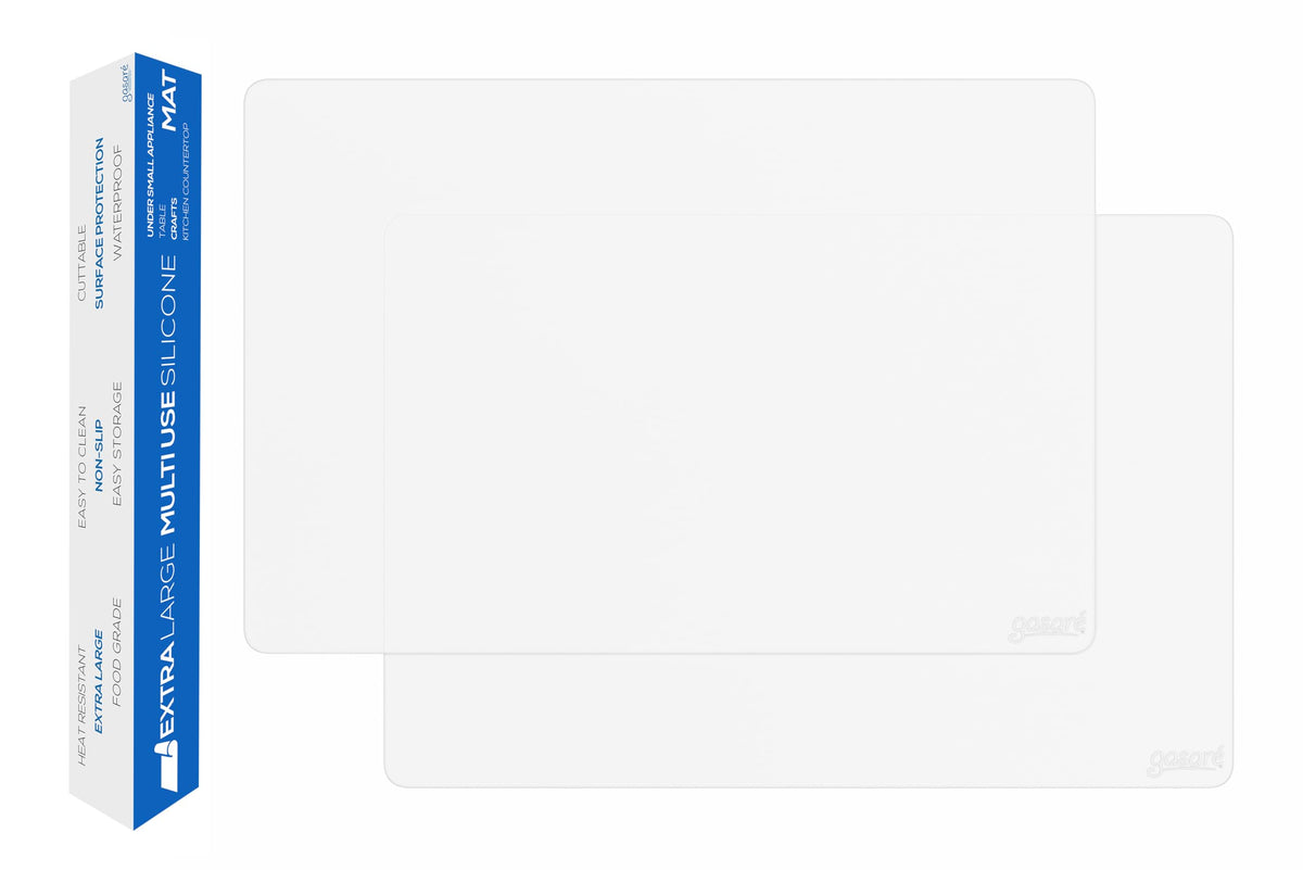 GASARÉ, Set of 2, Extra Large, Thick, Silicone Mats for Kitchen Counter, Heat Resistant Mats, Countertop Protector, Non-Slip, Easy to Clean, 25 x 17 Inches x 1.4mm, Semi-Transparent
