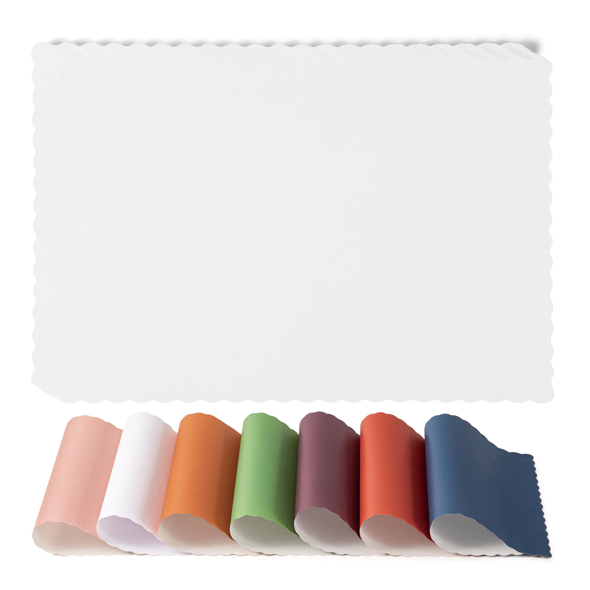 Fit Meal Prep 100 Pack Disposable Paper Placemats, 14 x 10 Inch White with Decorative Wavy Scalloped Edge for Restaurant Catering Dining Table, Baby Kids Birthday Parties