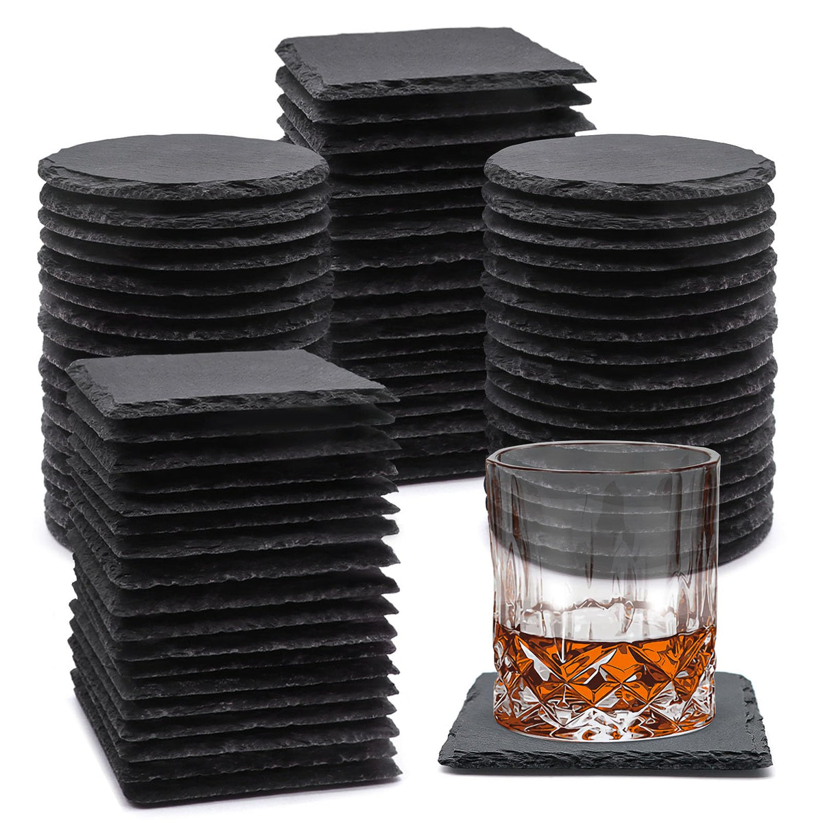 VIBRATITE 24 Pack 4 Inch Round Black Slate Drink Coasters