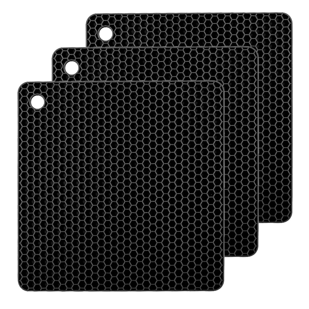 TENOC Silicone Non-Slip, Heat Resistant & Water-Trapping Trivet Mats for Water Glasses & Teacup & Coffee Cup & Dishes & Cookware, Multipurpose Kitchen Table Coaster, 3.5-Inch, 3 Pcs, Black