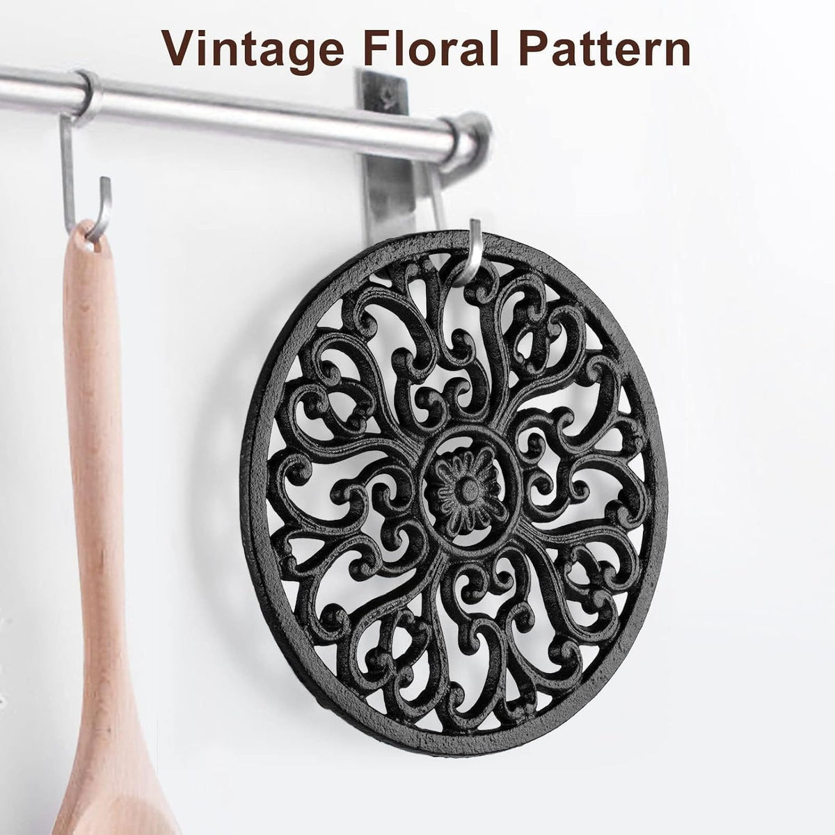 2 Pack Round Cast Iron Trivet, 6.7 Inch Heavy-Duty Trivets for Hot Dishes, Pots and Pans, with Rubber Feet Non-Slip, Rustic Cast Iron Holder for Kitchen Dining Table Countertop