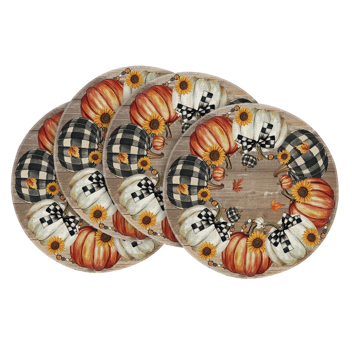 Artoid Mode Wood Pumpkins Sunflowers Fall Placemats Set of 4-12 x 18 Inch