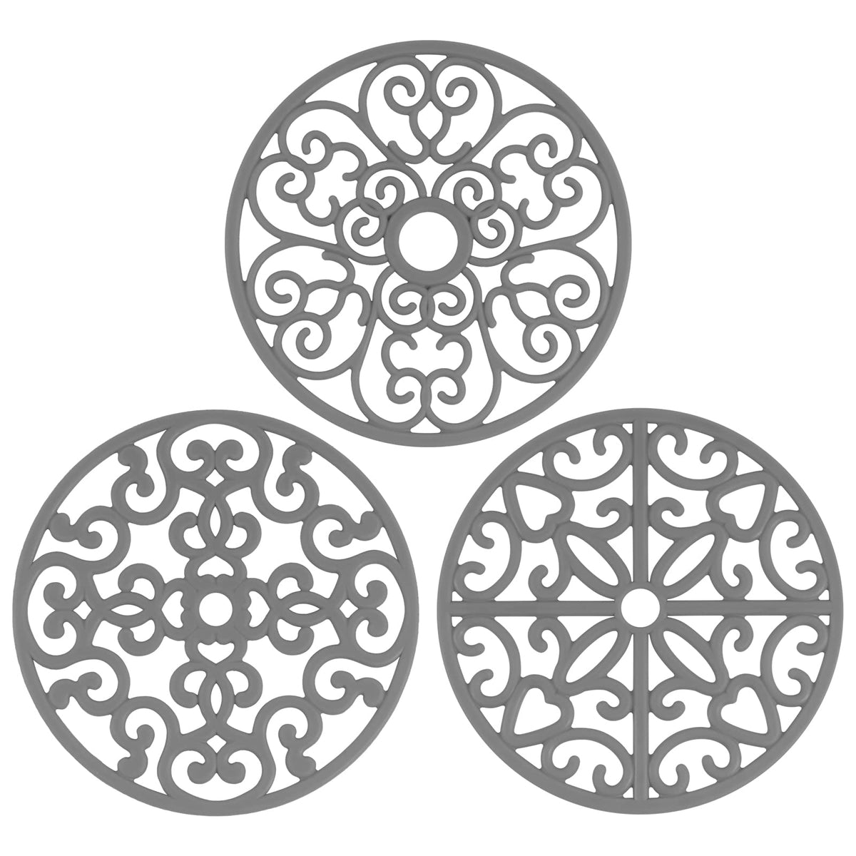 CHEFBEE 3PCS Heat Resistant Silicone Trivet Mats for Hot Dishes, Black