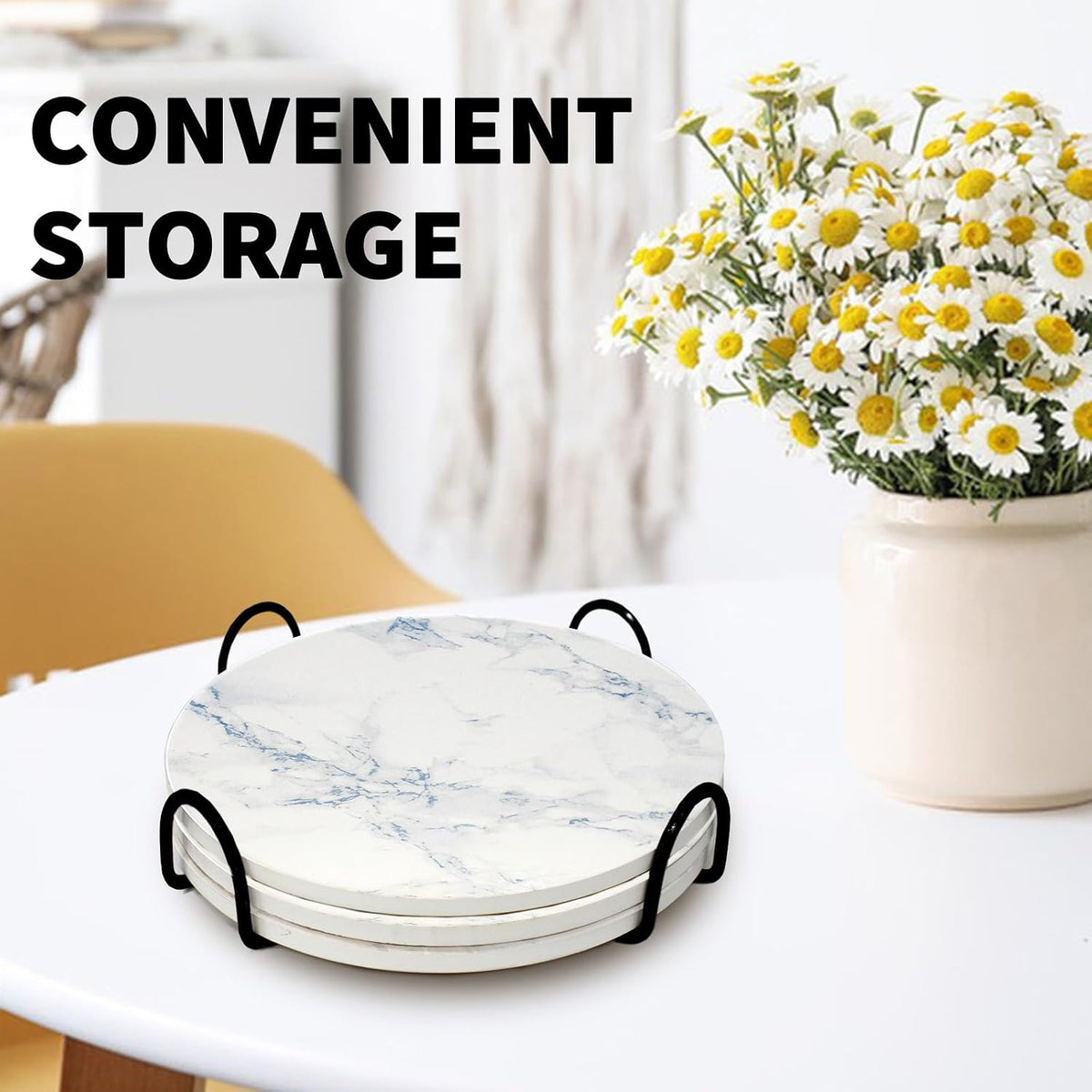 8 Inch Ceramic Trivets for Hot Pots & Pans, Marble Heat Resistant, Set of 3