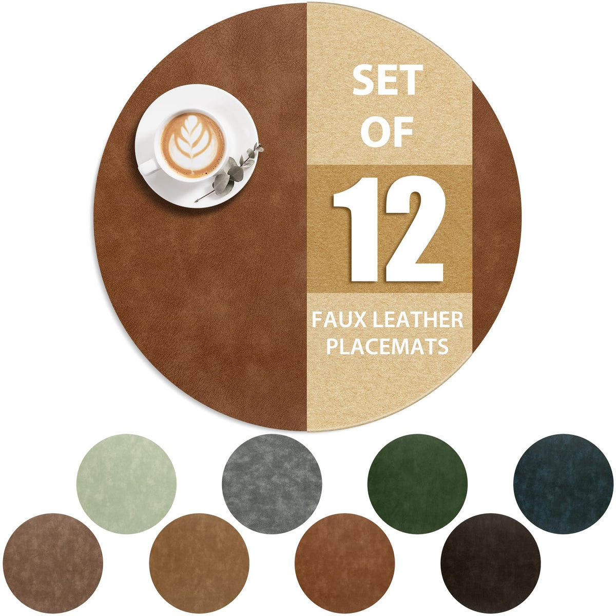 ADRIMER Faux Leather Placemats Set of 6, Heat Resistant 13"x13", Walnut