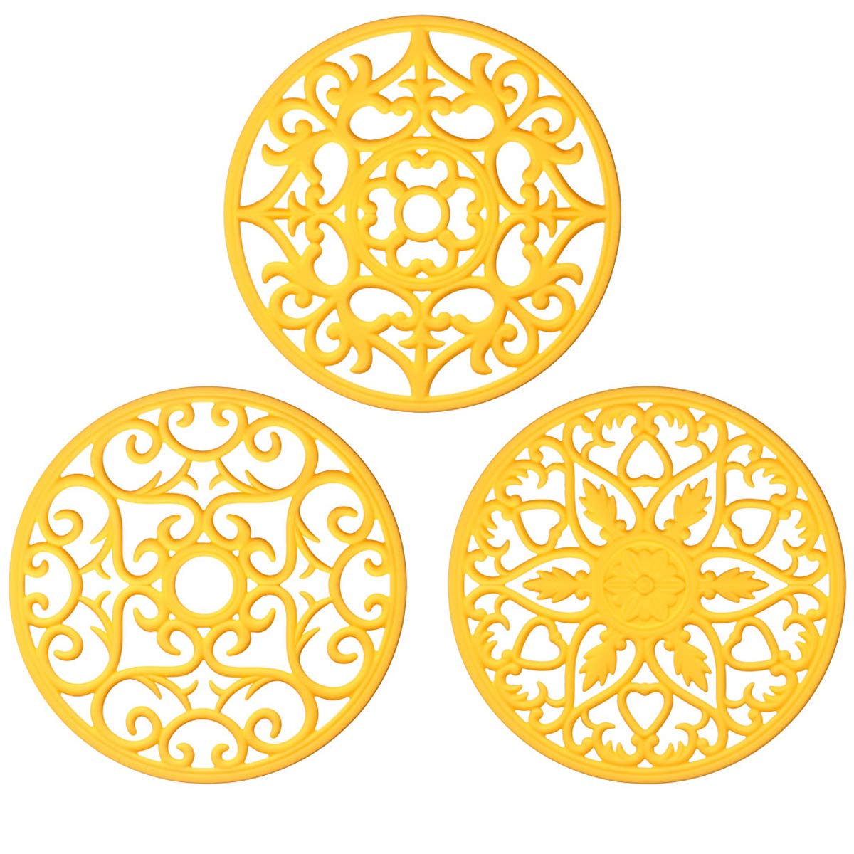 ME.FAN Trivets for Dishes/Pots/Pans, 3 Pcs Silicone Mats, Flexible/Durable/Non Slip Hot Pads to Protect Table and Counter Top (Black)