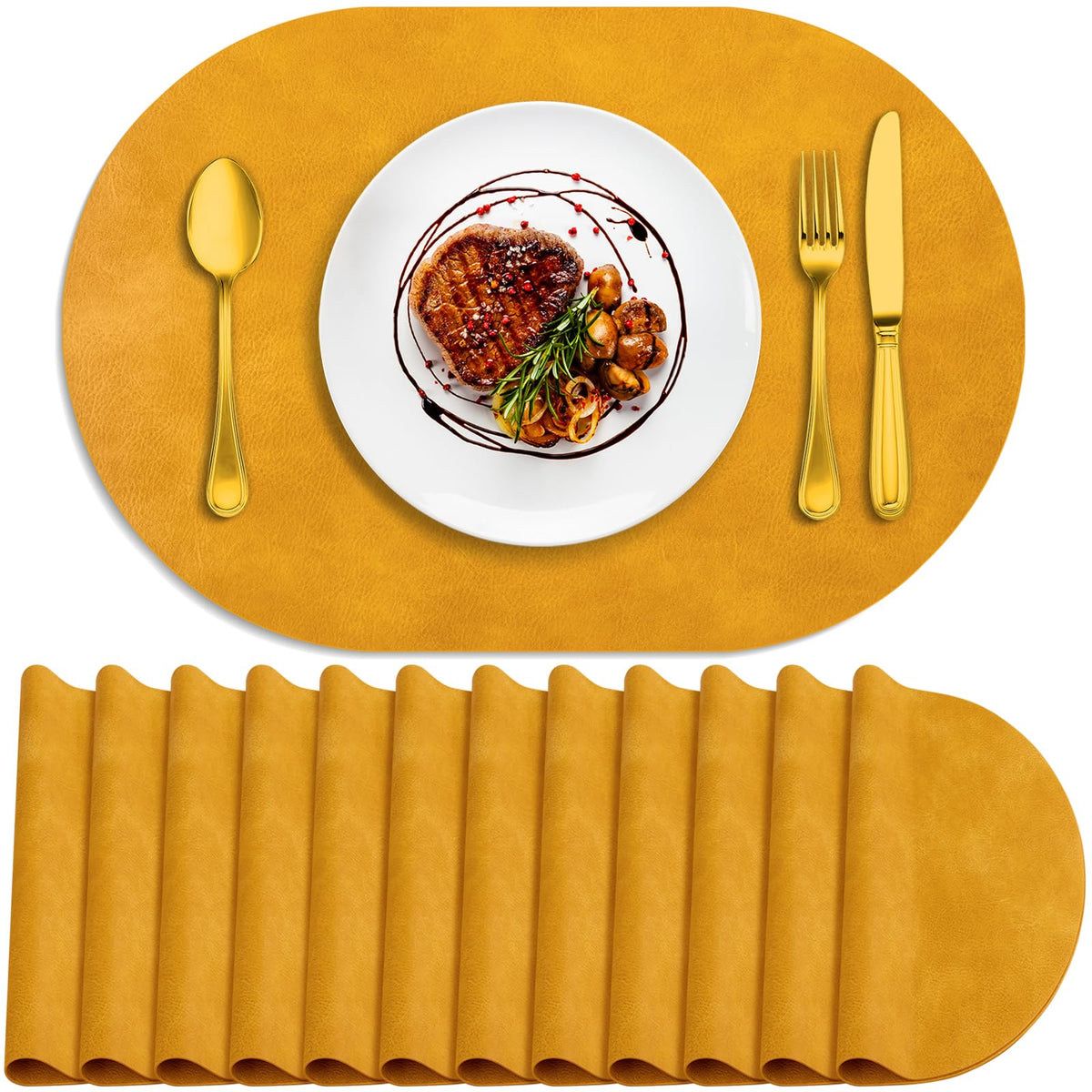 ADRIMER Oval Placemats Set of 4, Wipeable Faux Leather, 4 Colors