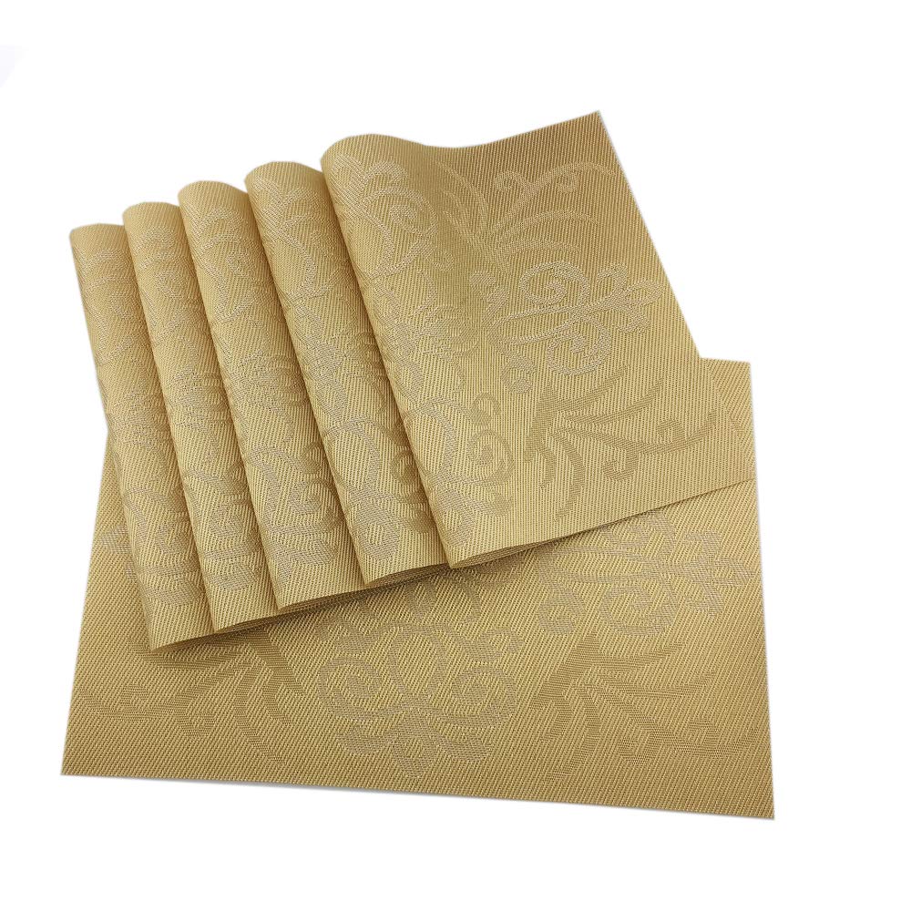 Luxury Gold Placemats Set of 6 Crossweave Woven Vinyl Placemat for Dining Table Heat Resistant Non-Slip Kitchen Table Mats Easy to Clean