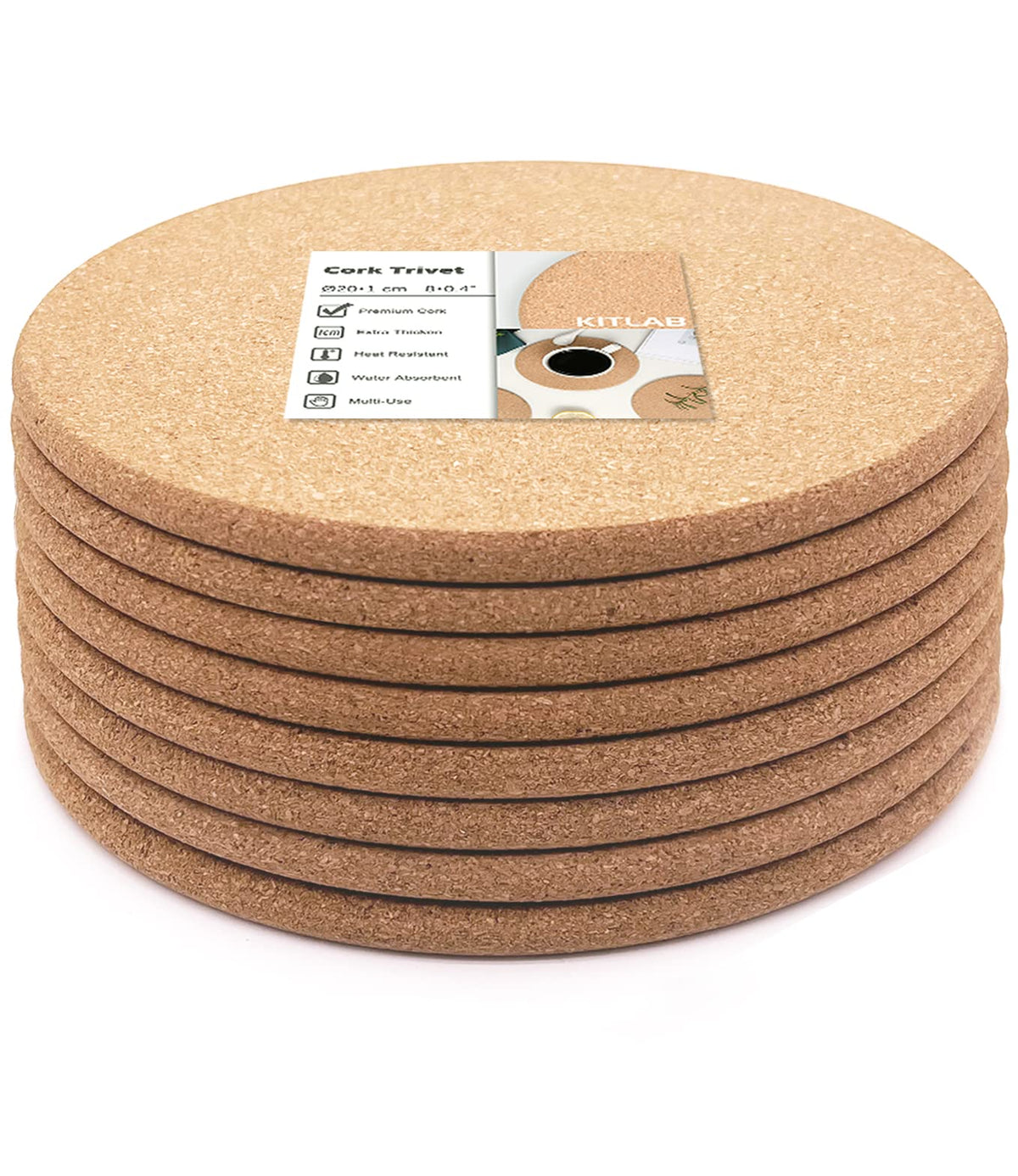 Cork Trivets for Hot Dishes, Hot Pots and Pans, 8 Inch 6 Pcs