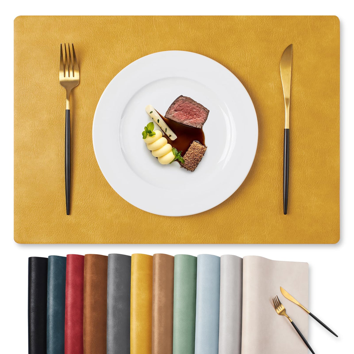 MOSAYT Fall Vinyl Faux Leather Placemats, Set of 6, Reddish Brown