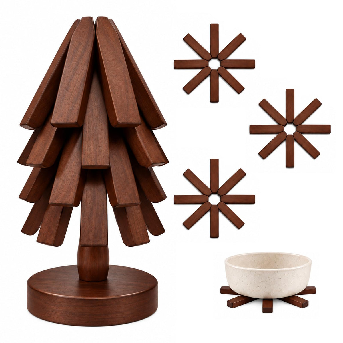 Wooden Tree Coasters, Trivets for Hot Dishes, Wooden Tree Trivet Set