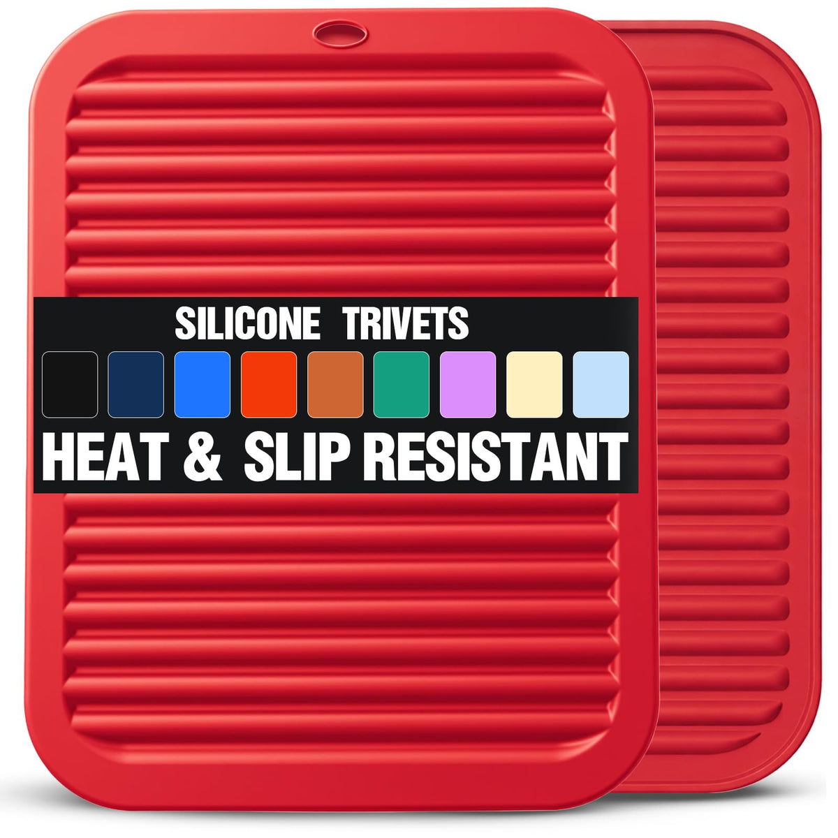 Silicone Trivets for Hot Pots and Pans - 2 Heat Resistant Pot Holders Silicone Trivet Mat Multipurpose Counter Pads (Black)