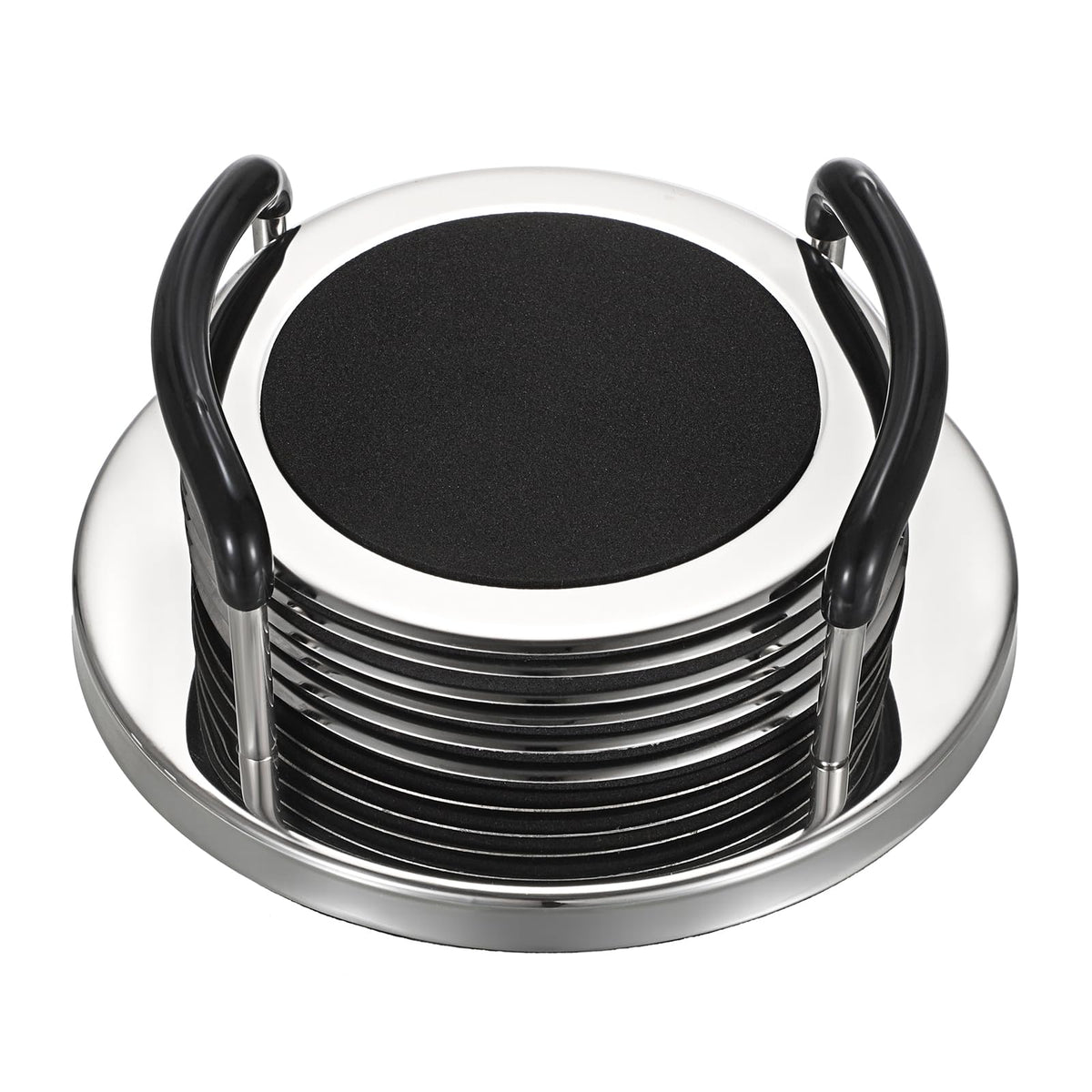 JUXYES Set of 6 Stainless Steel Metal Round Coaster with Holder for Drinks