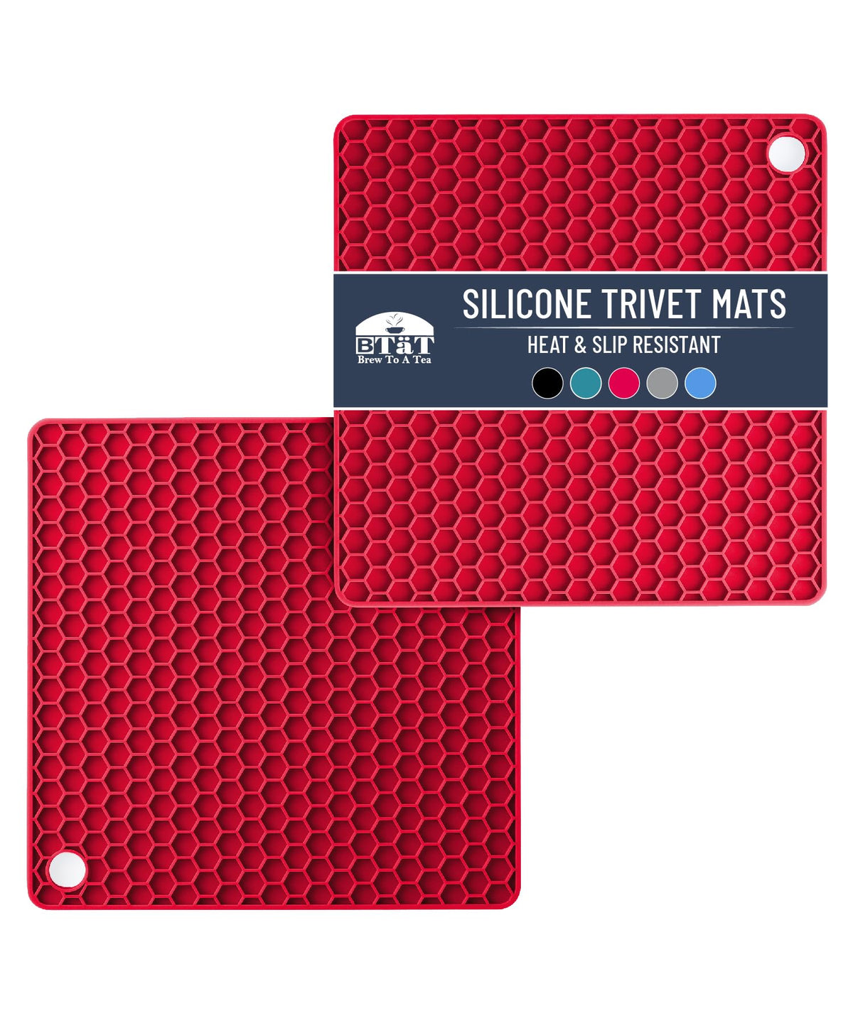 BTaT- Silicone Trivet Mats, 2 Pack, Blue, Heat & Stain Resistant