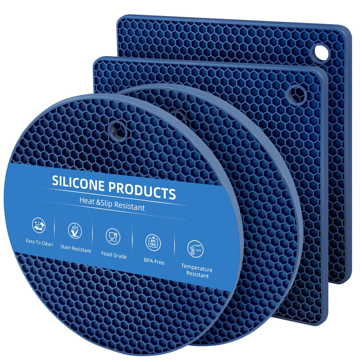 TWTLi Silicone Trivets for Hot Dishes, Set of 4 Trivet Mats, Heat Resistant Hot Pads for Kitchen Countertops, Non-Slip Honeycomb Pot Holders & Counter Protectors for Hot Pots & Pans (Black)