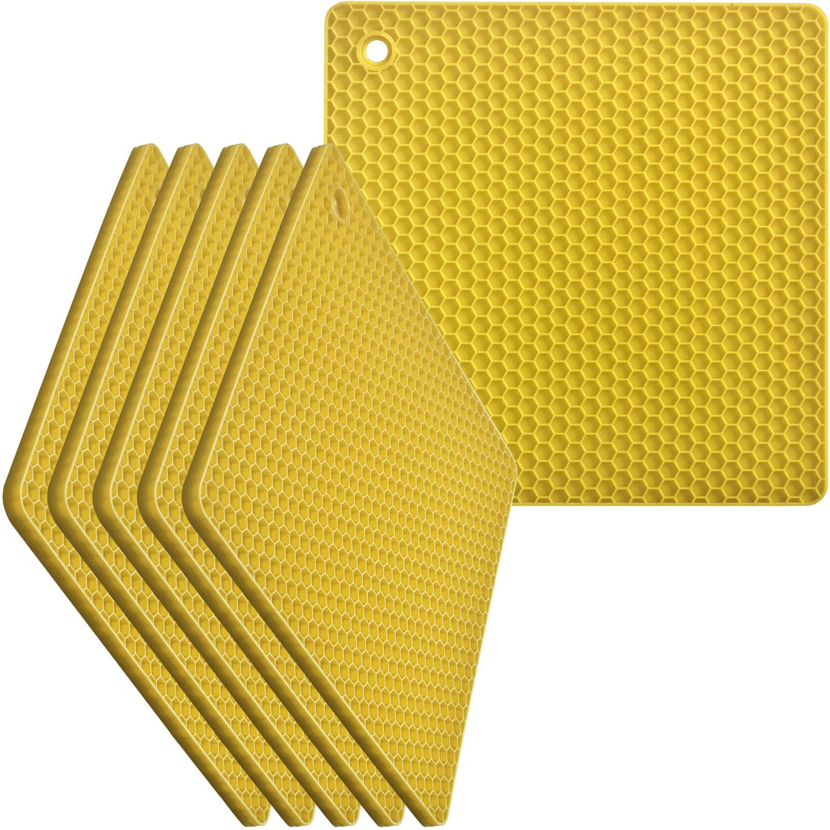 homEdge Silicone Square Trivets Mat, 6 Packs Multipurpose Non Slip Heat Resistant Pot Holder-Black