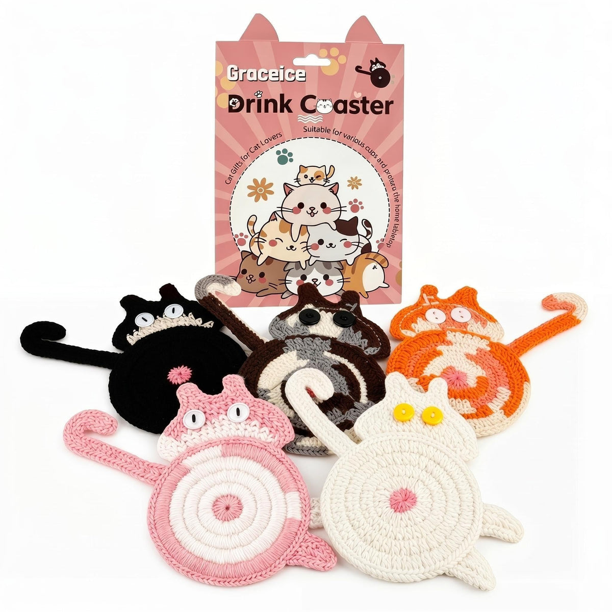 Coasters Gifts for Cat Lovers 3PCS Cat Coaster Woven Creative Cat Coaster