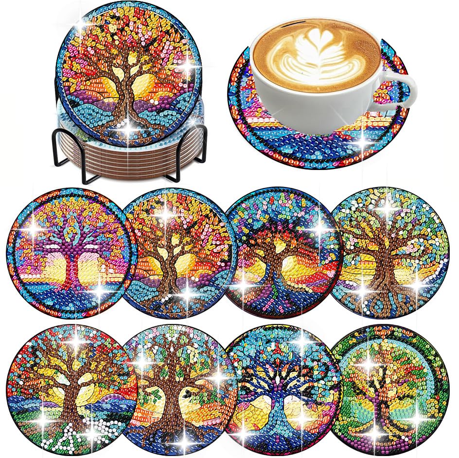 ijbnhd Mandala Diamond Painting Coasters Kit with Holder 4X4IN