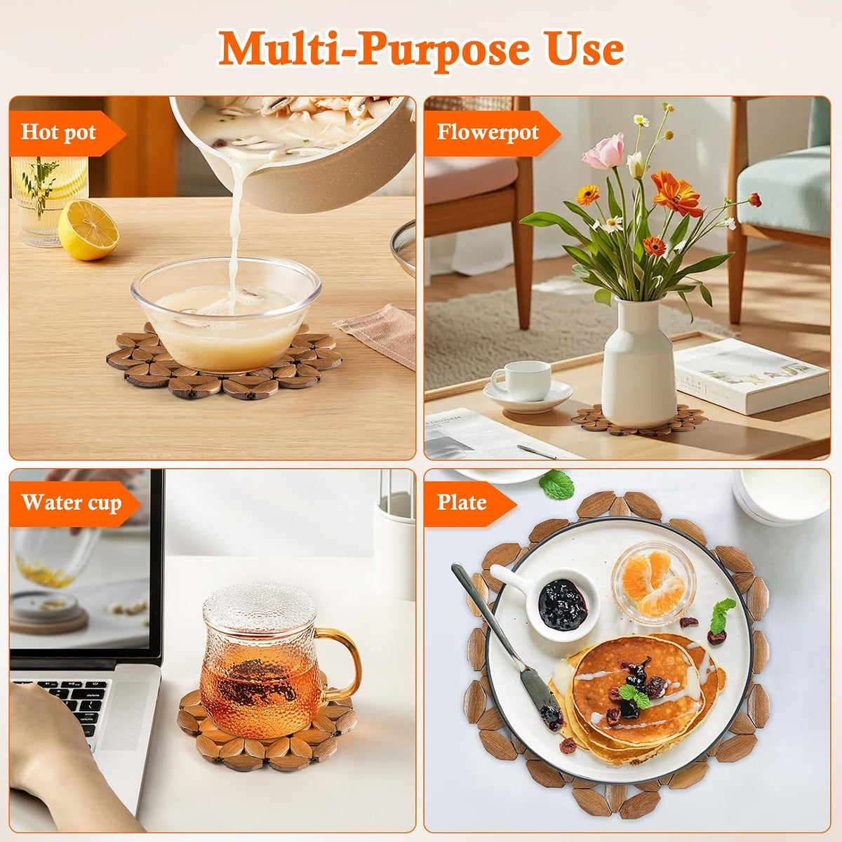 9 Pack Bamboo Trivet Mat for Hot Dishes, 6.5/8.3/10 Inch Heat Resistant Hot Pads Trivets, Hot Pad to Protect Your Table and Countertop, Hot Tea Pot Coaster for Coffee Pot