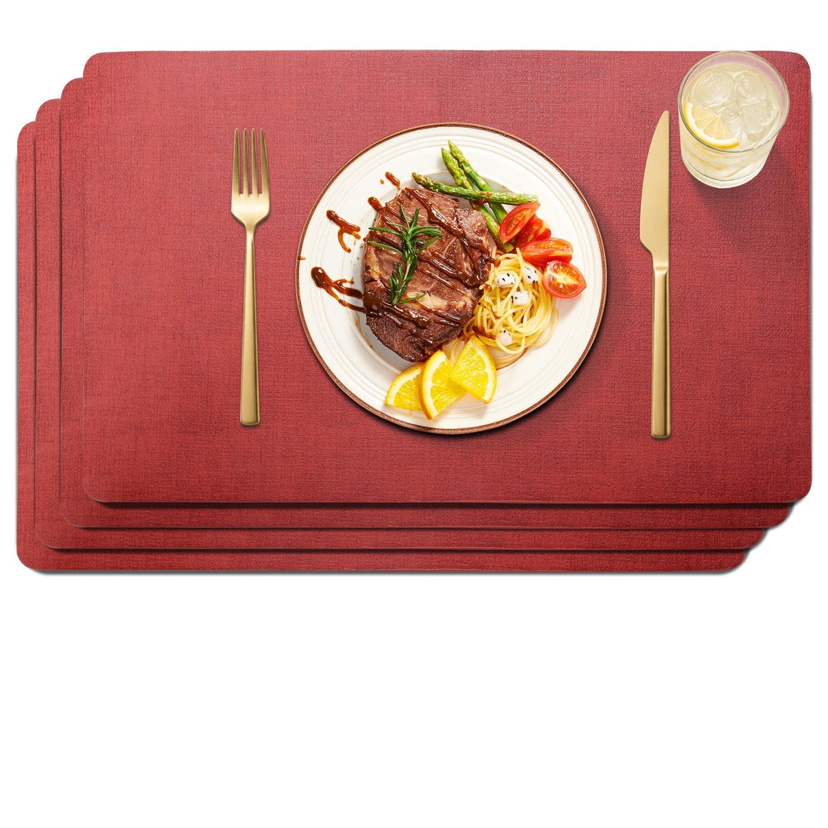 Maxpearl Faux Leather Placemats Set of 6, Easy to Clean, Brown