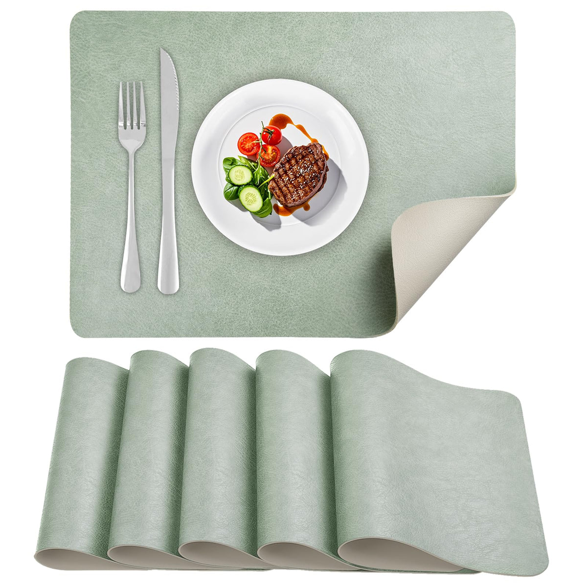 PU Placemats for Dining Table Set of 6, Heat Resistant Leather Placemat, Waterproof Table Mats Easy to Clean for Kitchen Dining Room Coffee Office Table,43 * 30cm,Black/Brown