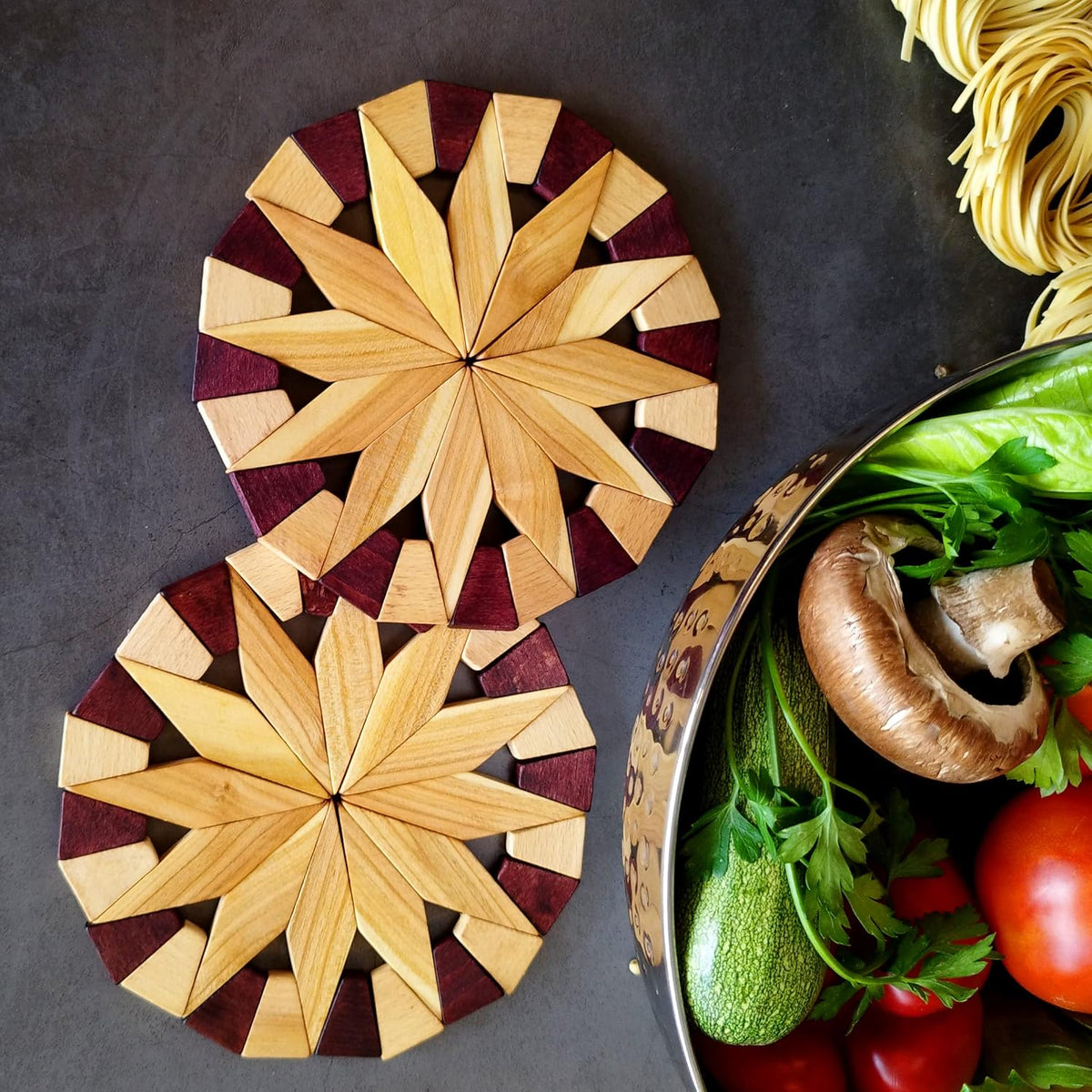 ECOSALL 2 Natural Wood Trivets for Hot Dishes, Table & Counter Protection