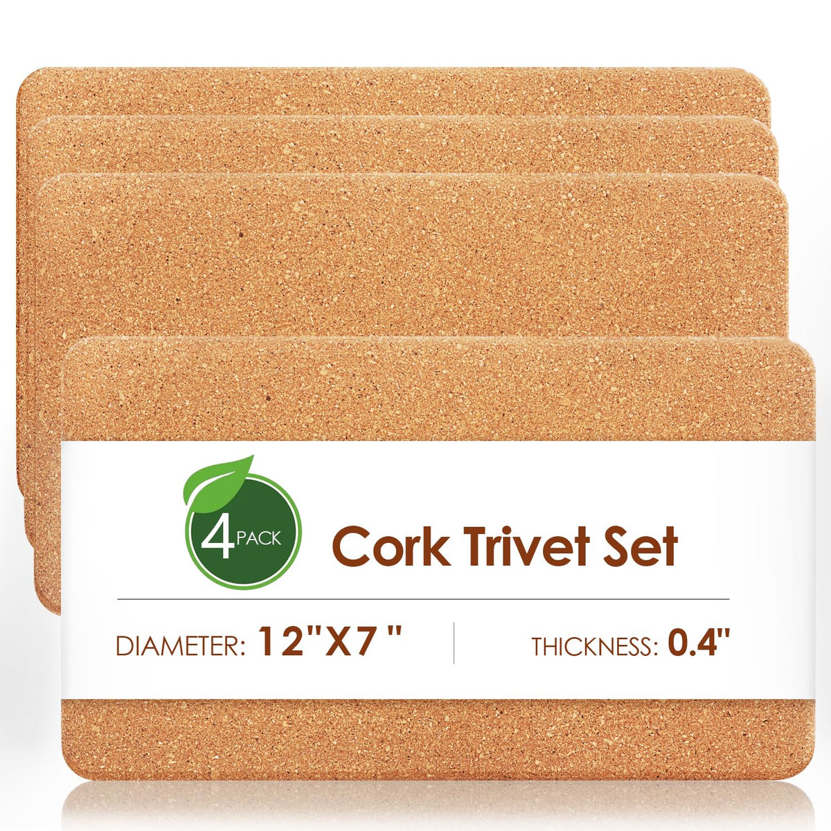 Rectangle Cork Trivets for Hot Dishes, 12" x 7" High-Density Thick Cork Hot Pads Placemats for Pots and Pans, Heat Resistant Hot Pads for Kitchen Countertop Table,2 Pcs Cork Coaster