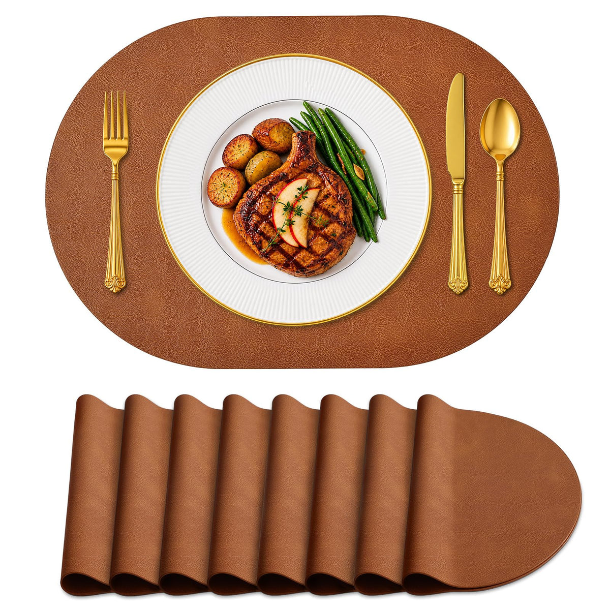 homing Heat Resistant Oval Placemats Set of 6 Non-Slip, Reddish Brown
