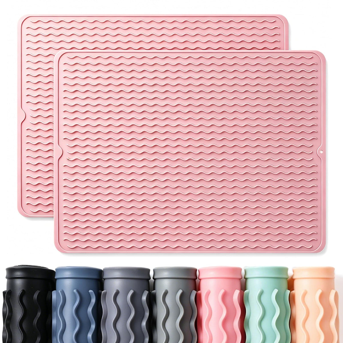 2 Pack Caketime Silicone Dish Drying Mat for Kitchen Counter Dining Placemats Shower Caddy Refrigerator Liners Essentials Heat Resistant Waterproof Trivets Pad Coffee Bar Items 15"x11.5" Milk
