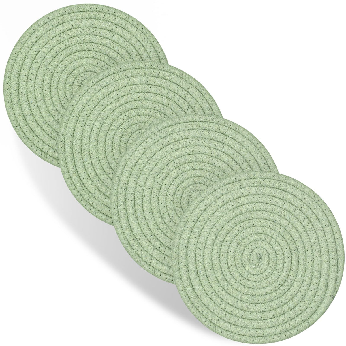 Trivets for Hot Dishes, 4 Pot Holders for Kitchen, Heat Resistant Mats for Countertop, 8 Inch Hot Pads for Hot Pots and Pans, Coaster, Home Essentials, Rustic Farmhouse Decor (Green)