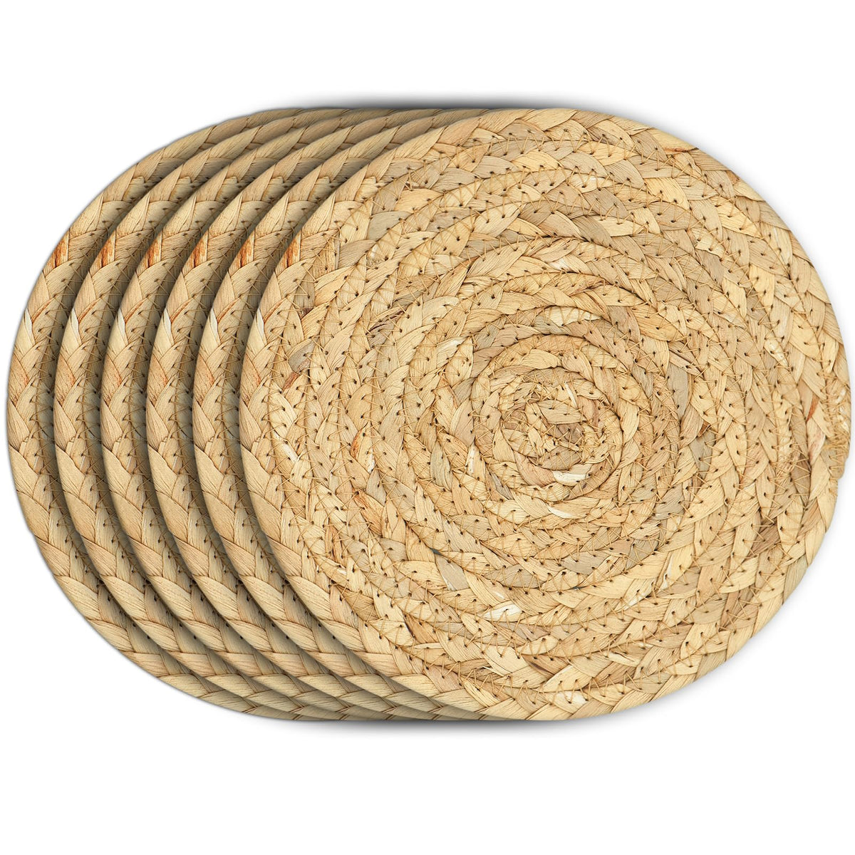 Boho Trivets for Hot Dishes, Pots and Pans, Farmhouse Water Hyacinth Hot Pads 8 Inch, Straw Pot Holders for Kitchen, Rustic Braided Heat Resistant Mat, Jute Coasters Set Wicker Decor (Natural 3 Pcs)