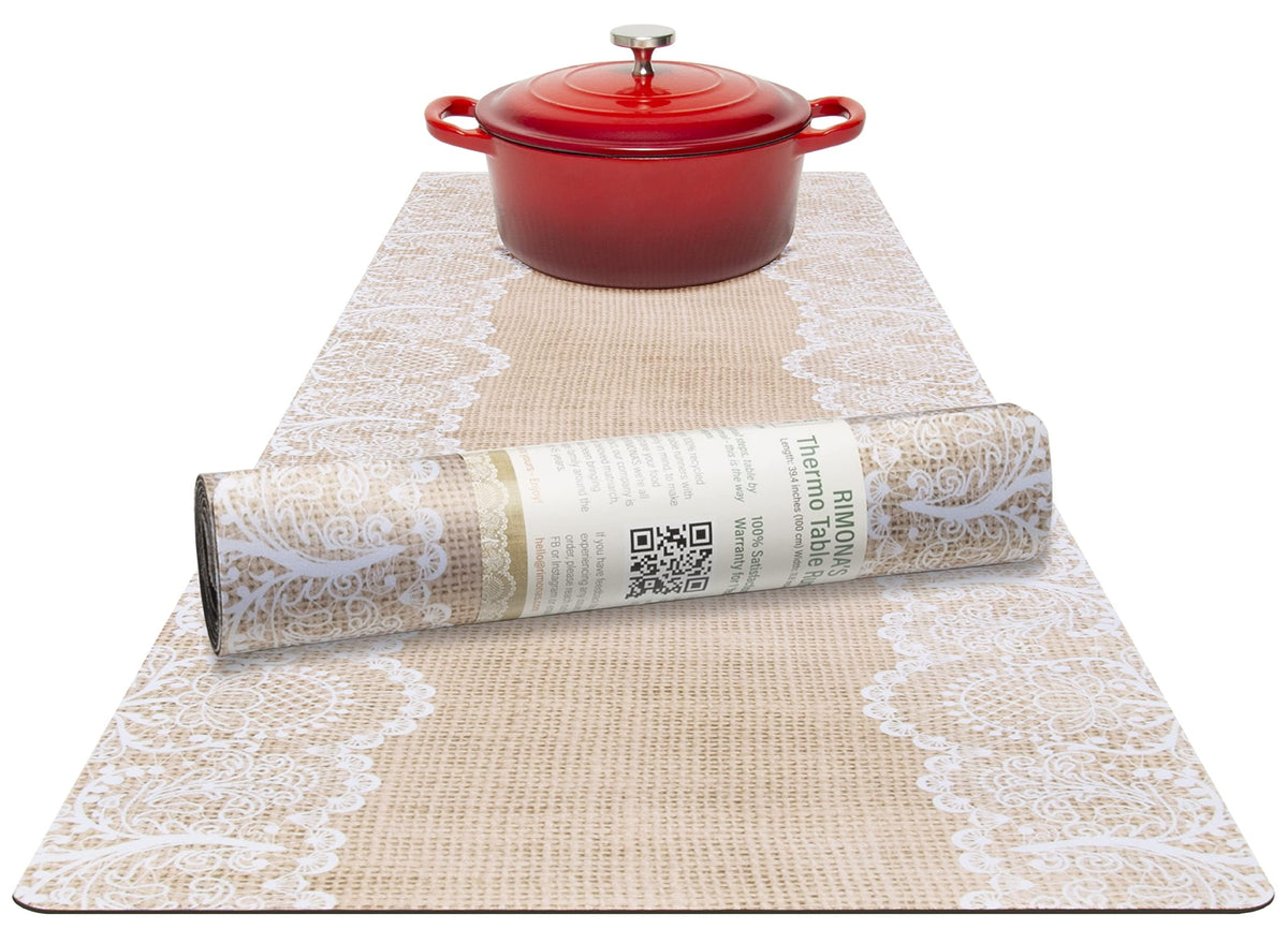 RIMONA'S Heat Resistant Table Runner Trivet Mat - Ivory Golden Marble, 40"