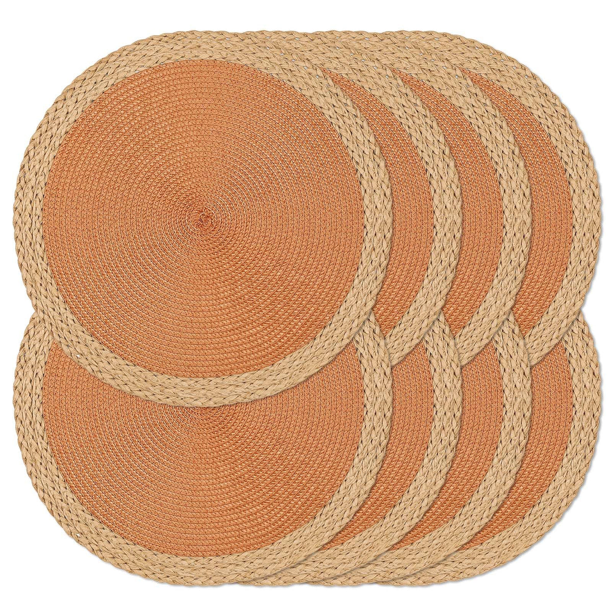 Round Placemats Set of 6, Woven Table Mats, Thin Edge, Green