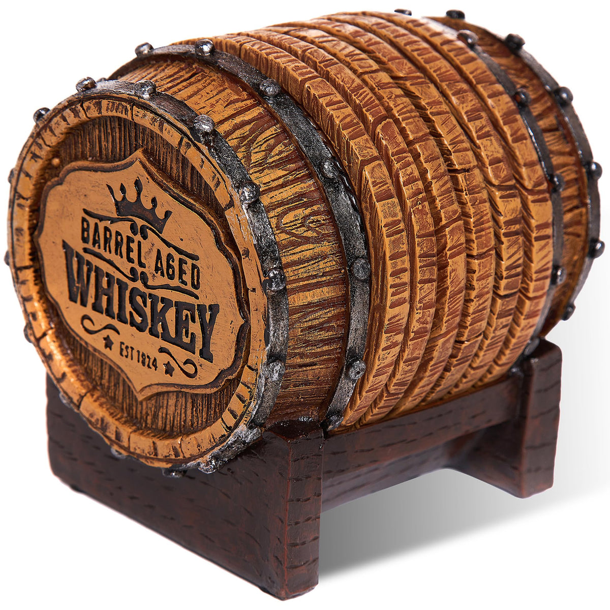 Whiskey Barrel Coasters Set of 6 - Bar Coasters & Whiskey Gifts for Men
