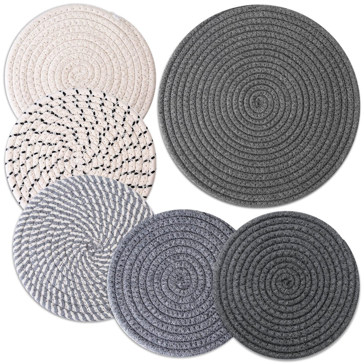 Billbotk Trivets for Hot Dishes, 6 Pieces Pot Holders for Kitchen, 100% Cotton Woven Hot Pads for Kitchen, Trivets for Kitchen Heat Resistant, 11.8 Inches and 7 Inches
