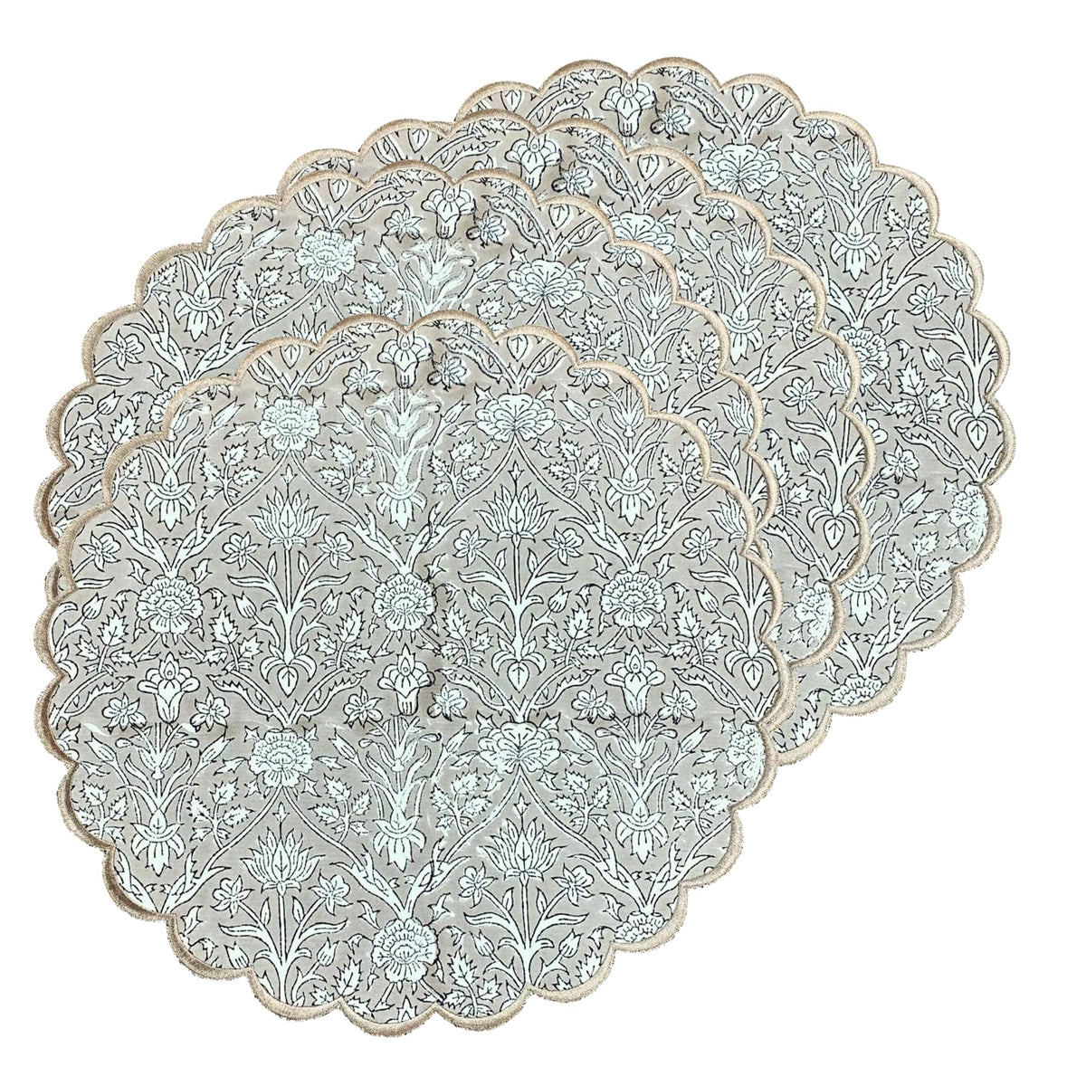 Ridhi Floral Block Print Round Placemats 15 Inch, Set of 4, Assorted Design