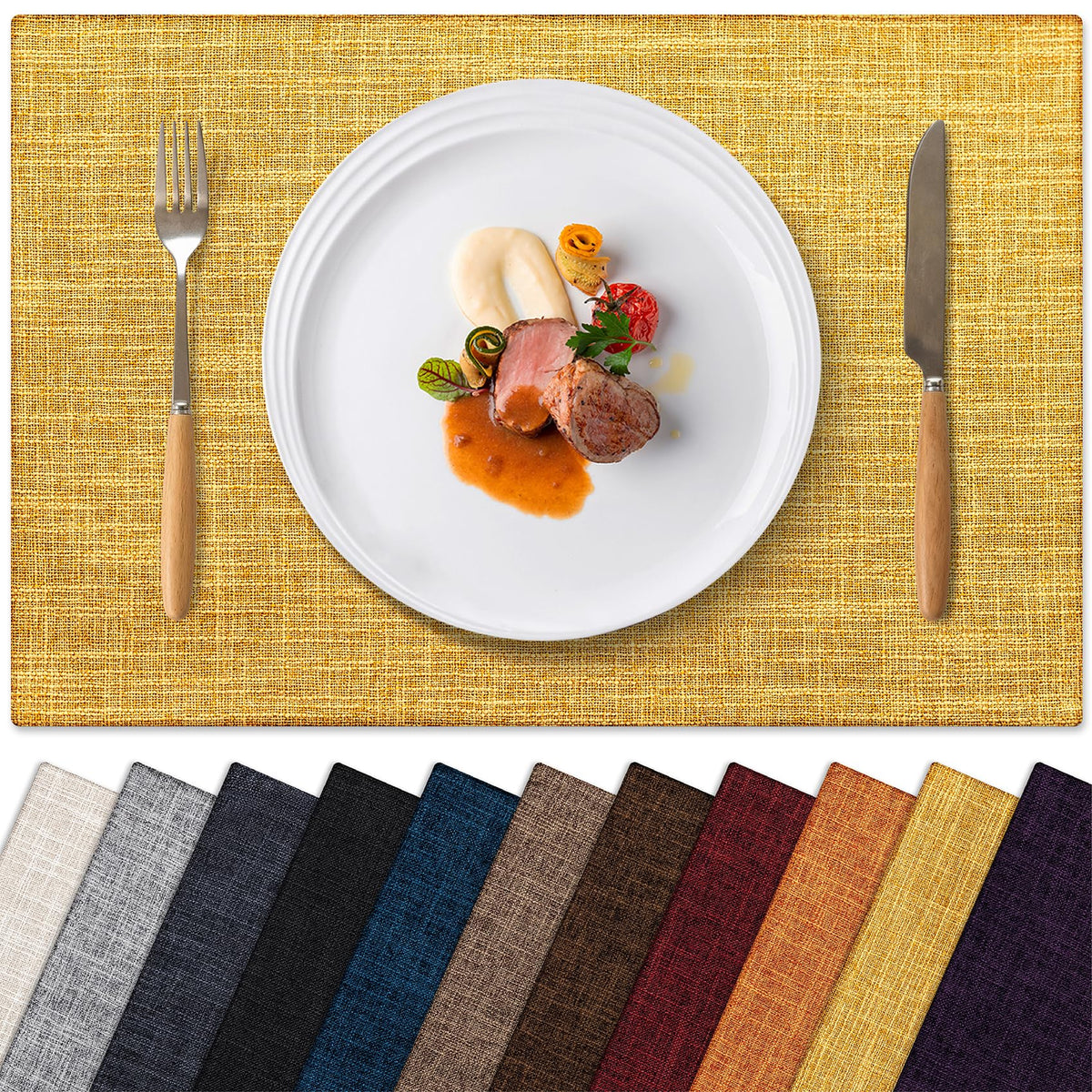 Placemats Set of 6 Machine Washable Cloth Table Mats, 12x18 Inch