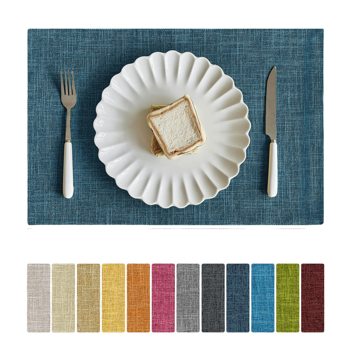Softalker Faux Linen Cloth Placemats Set of 6-12 x 18 Inch, Navy