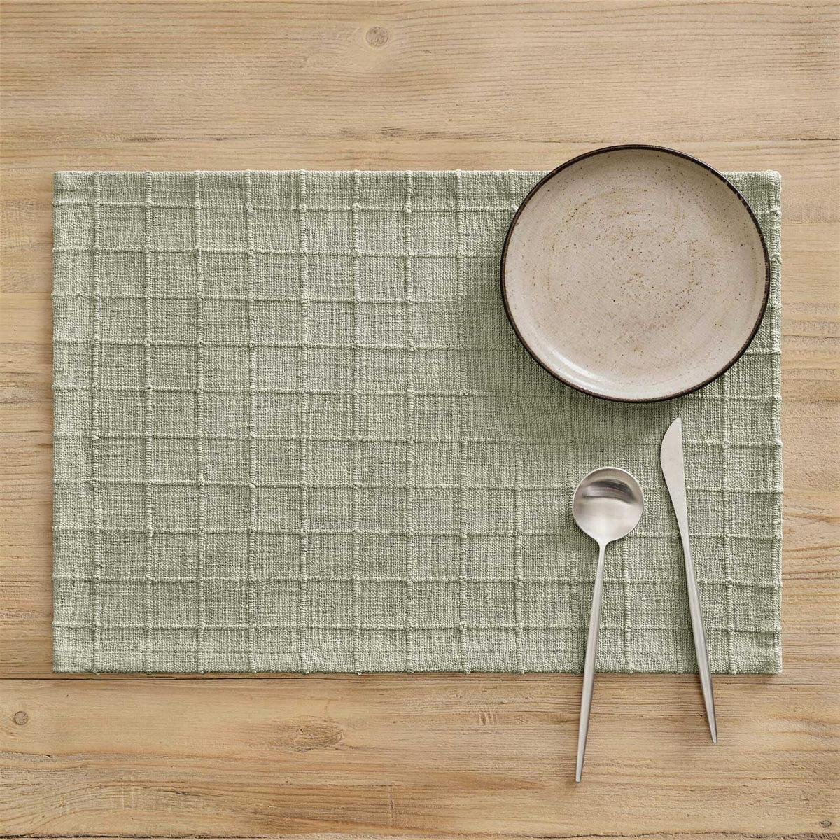ZeeMart Artisanal Grid Decorative Linen Placemats Set of 6, Neutral Beige