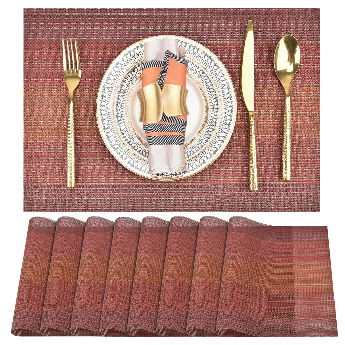 SLKQG Navy Blue Placemats Set of 4 - Easy Clean Washable Vinyl Placemats - Wipeable Heat Resistant Table Mats for Dining Table - 17x12 Inch (Navy Blue, 4)