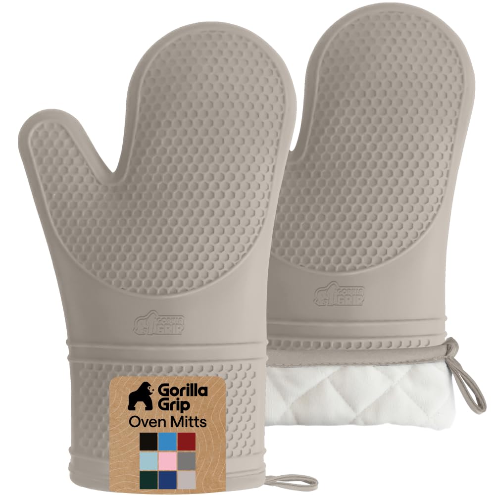 GORILLA GRIP BPA-Free Silicone Oven Mitts and Pot Holders Set, Black