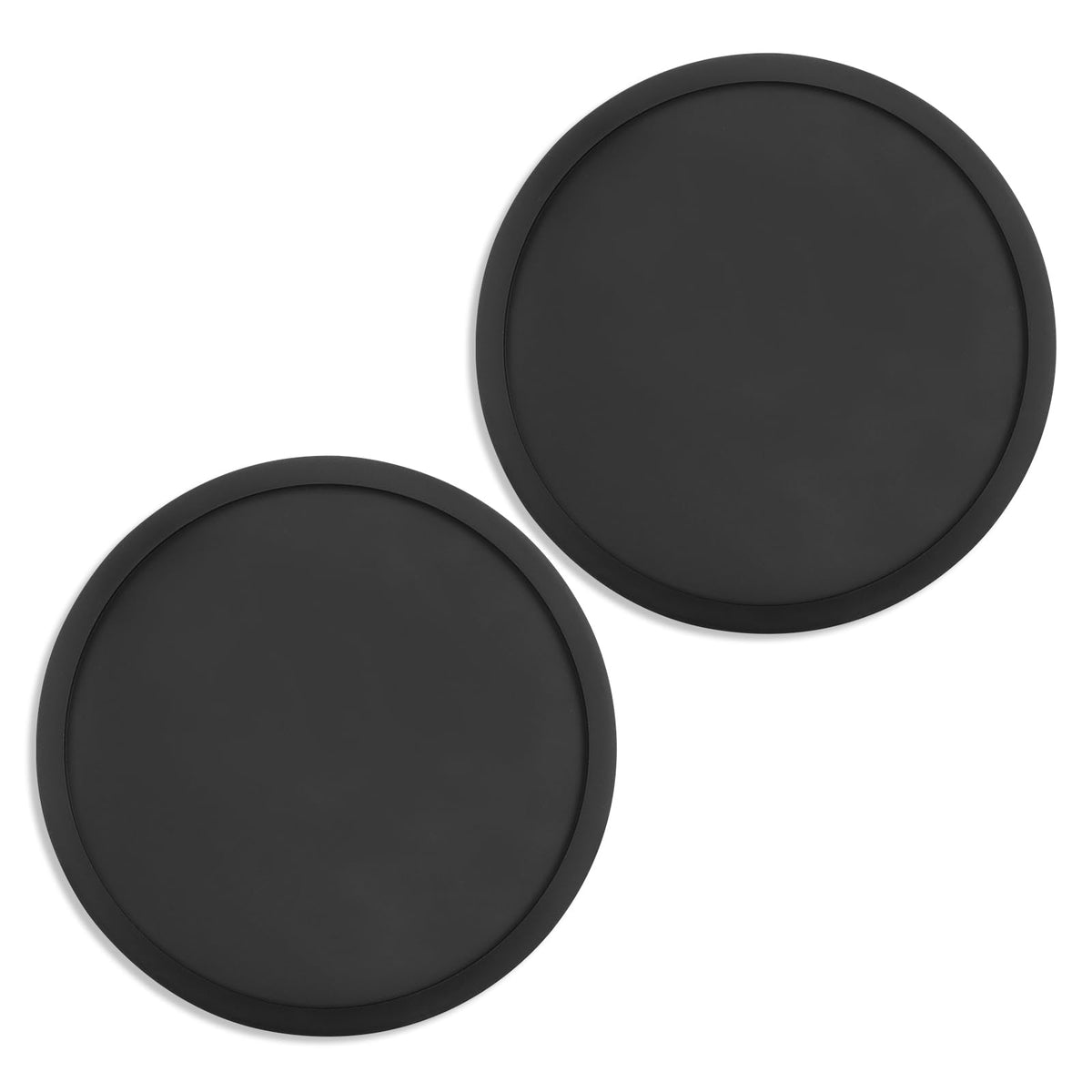 2 Pack Silicone Coasters for Drinks, Round Black Coaster with Deep Tray Grooved Design Cup Mat, Washable Heat Resistant Durable Non-Slip Coasters for Coffee Table Wooden Desk Kitchen Bar