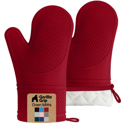 GORILLA GRIP BPA-Free Silicone Oven Mitts and Pot Holders Set, Black