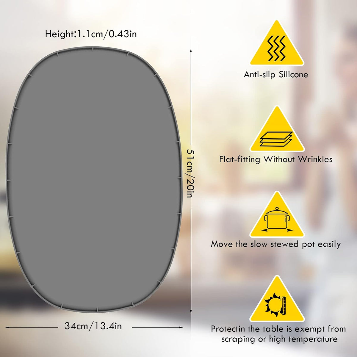 Heat Resistant Mat for 6-8 Quart Slow Cooker, Silicone Trivet