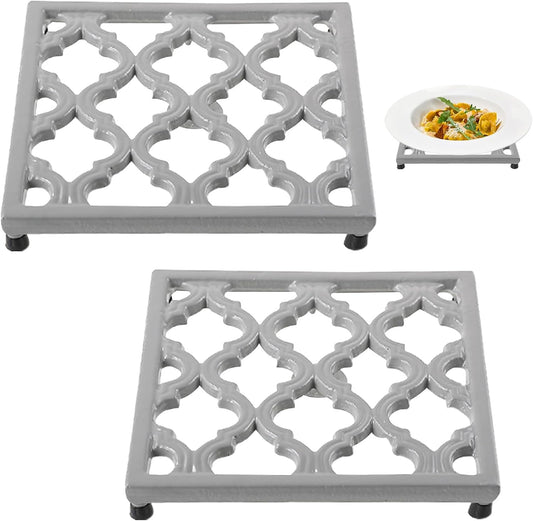 JOGREFUL Cast Iron Trivets, Kitchen Pot Heat Resistant Mats Gray, 2 Pack