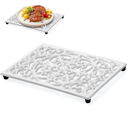 Notakia 9.6 x 6.3 Inch Cast Iron Trivet Set, Large Metal Trivets for Hot Dishes Pots Pans Decorative Kitchen Trivets, Heat-Resistant Trivet Mats for Quartz Countertops, Green Kitchen Accessories