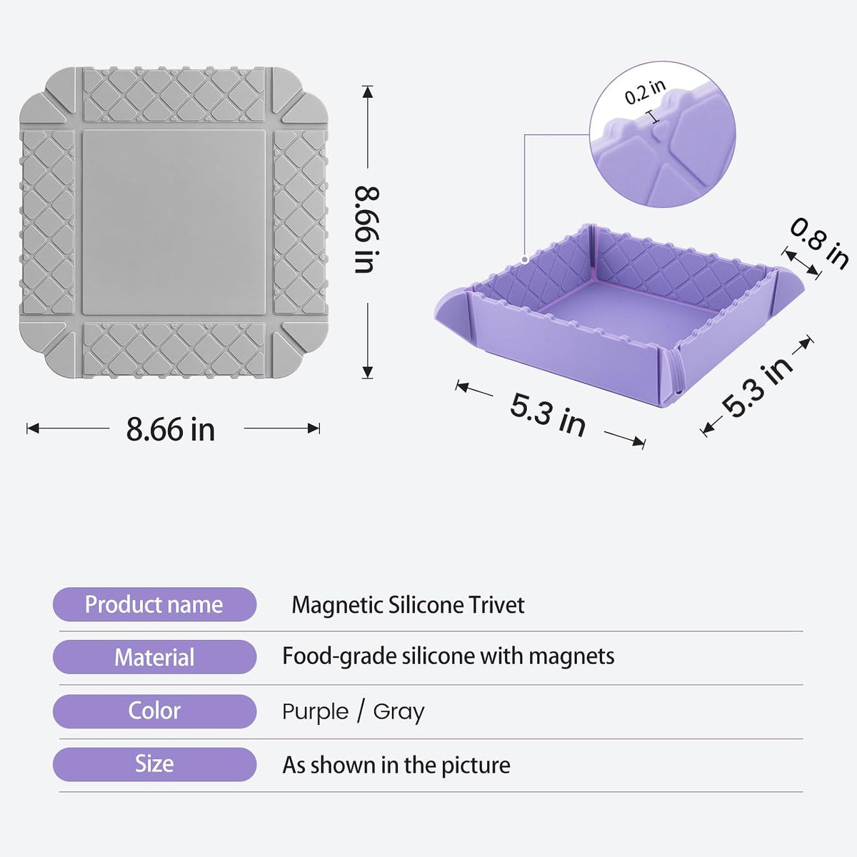 2 Pack Silicone Trivet for Hot Pot Magnetic Heat Resistant Counter Mats