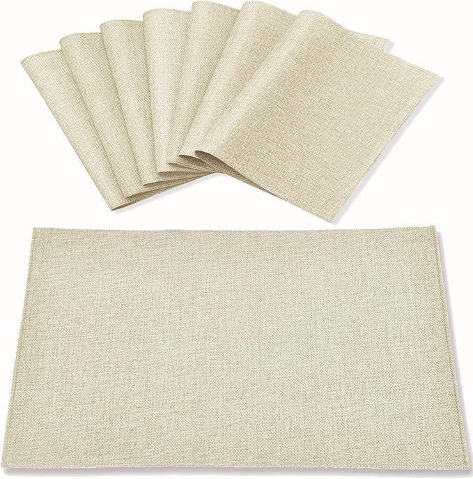 Linen Placemats Set of 8, Machine Washable, Heat Resistant, Wrinkle Free, Thick Polyester Kitchen Place Mats for Dining Table (Orange)